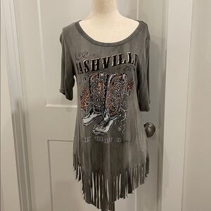 Liberty Gray Fringe Tunic Top